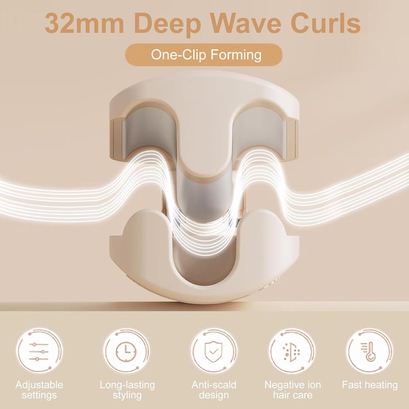 UJIO Hair Crimper for Women, 3 Barrel Beach Waver Curling Iron with 4 Temp Adjustable, Dual Voltage, Anti-Scald, Travel Lock, Fast Heating Crimper Hair Tool for All Hair Types (Beige) - Image 2
